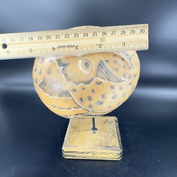 Peruvian Hand Carved Gourd On Wood Stand Leoncio Veli Peru Hand Made Sculpture - Picture 7 of 16